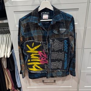 Blink 182 Blue and Brown Plaid Flannel